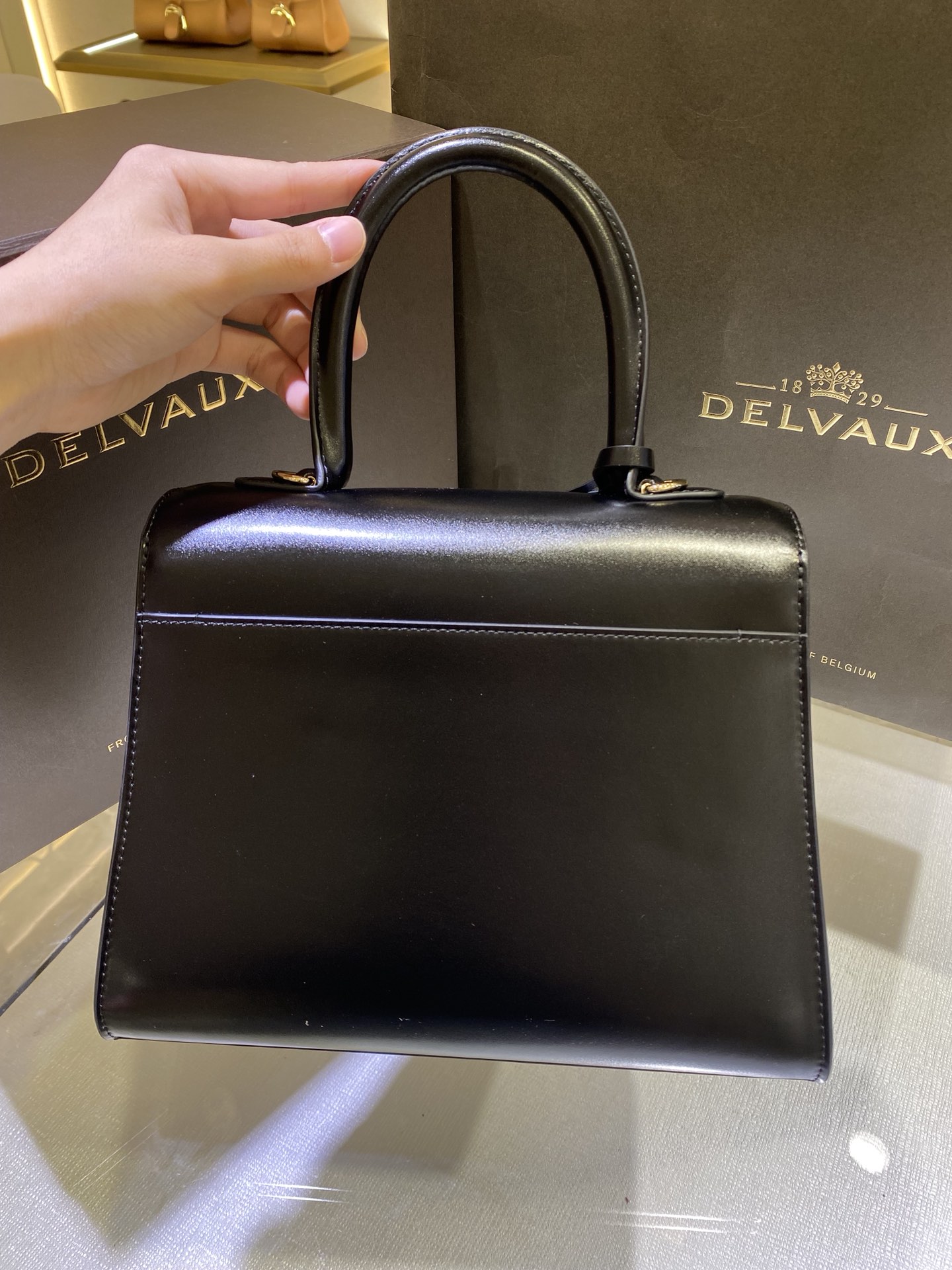 델보 브리앙 PM 박스백 유광 블랙